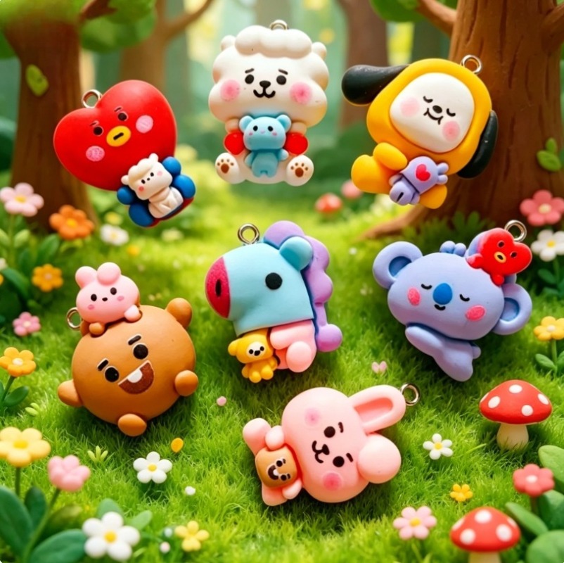 7pcs BT21 수지 만화 참 DIY 액세서리 공예  - Phone Accessories Jewelry 리뷰 및 가격