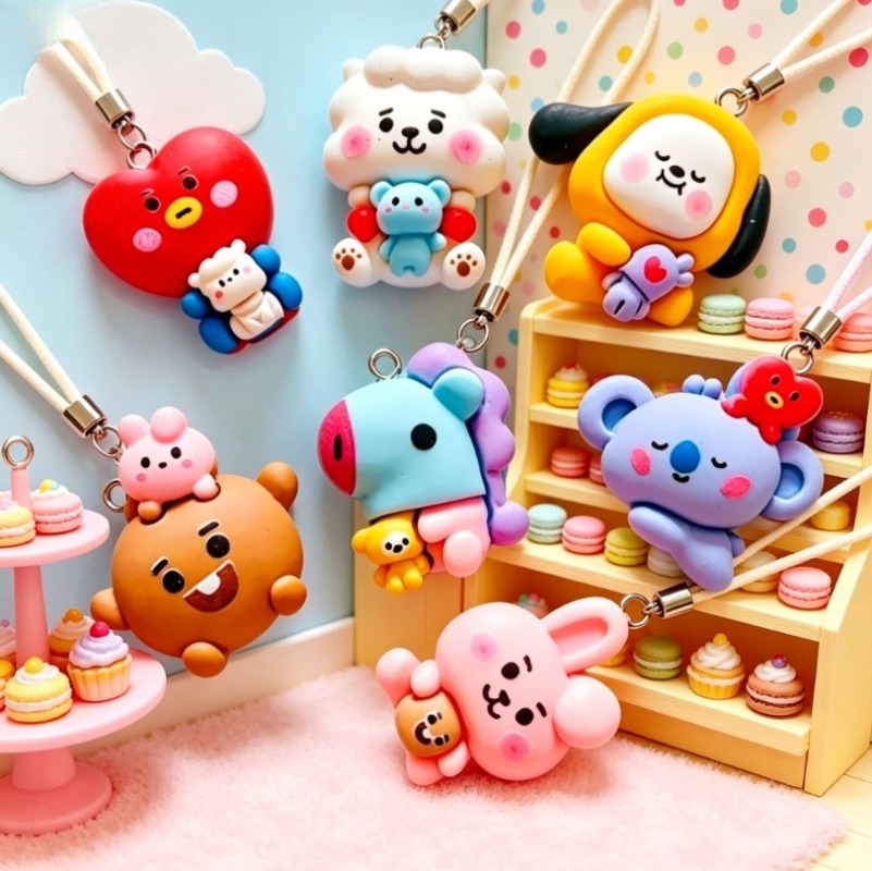 7pcs BT21 수지 만화 참 DIY 액세서리 공예  - Phone Accessories Jewelry 리뷰 및 가격