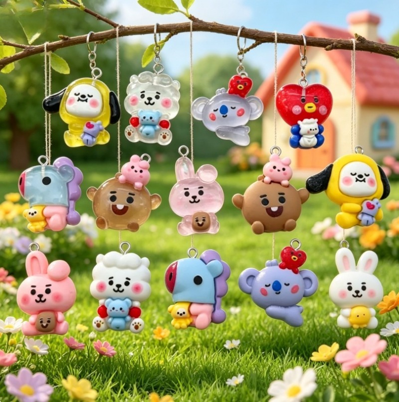 7pcs BT21 수지 만화 참 DIY 액세서리 공예  - Phone Accessories Jewelry 리뷰 및 가격